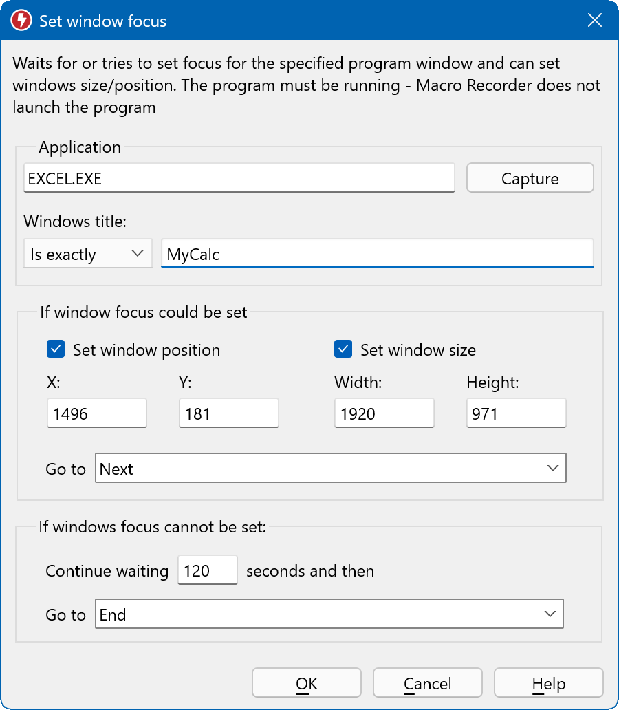 Macro Recorder captures windows positions and sizes of windows and restores them for accurate and consistent playback