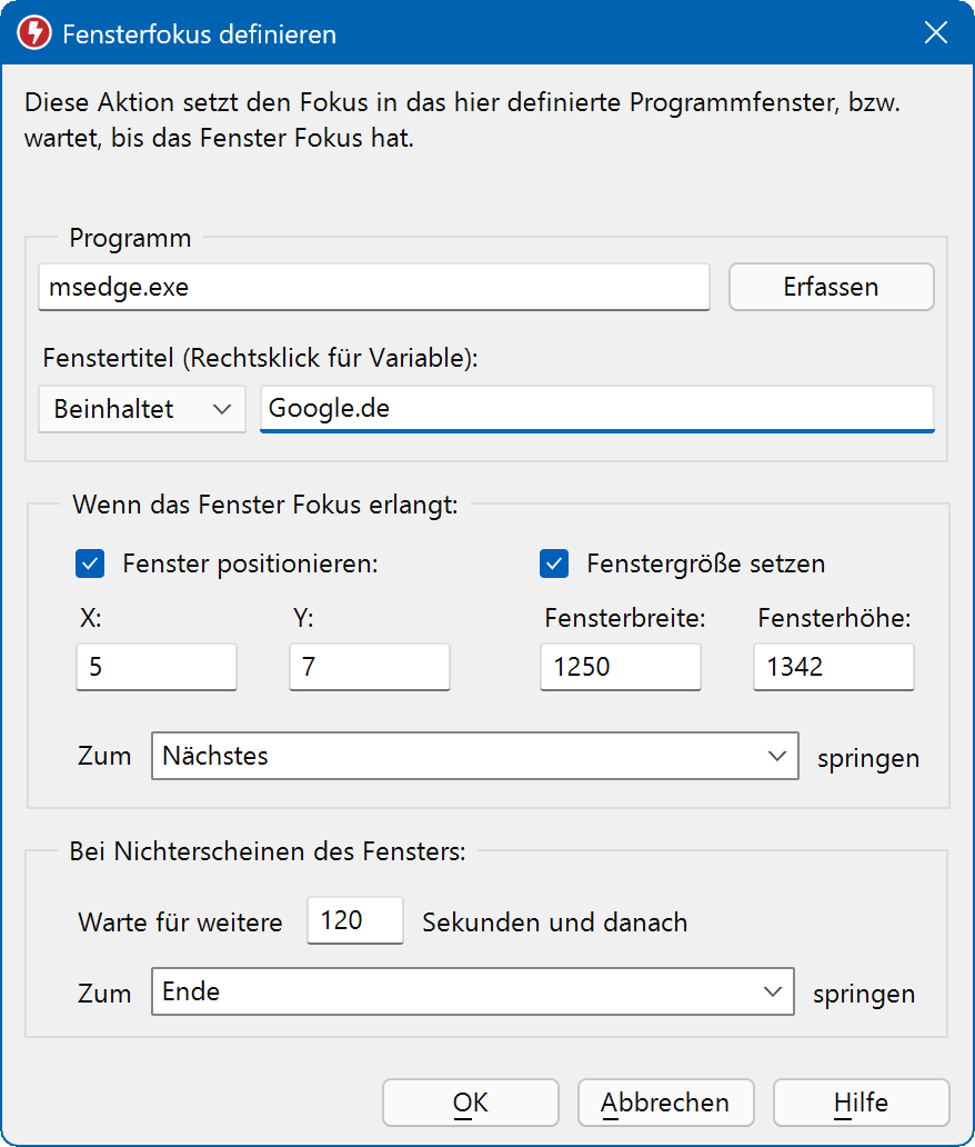 Macro Recorder erfasst Fensterpositionen und -größen und stellt sie für eine genaue und konsistente Wiedergabe wieder her.